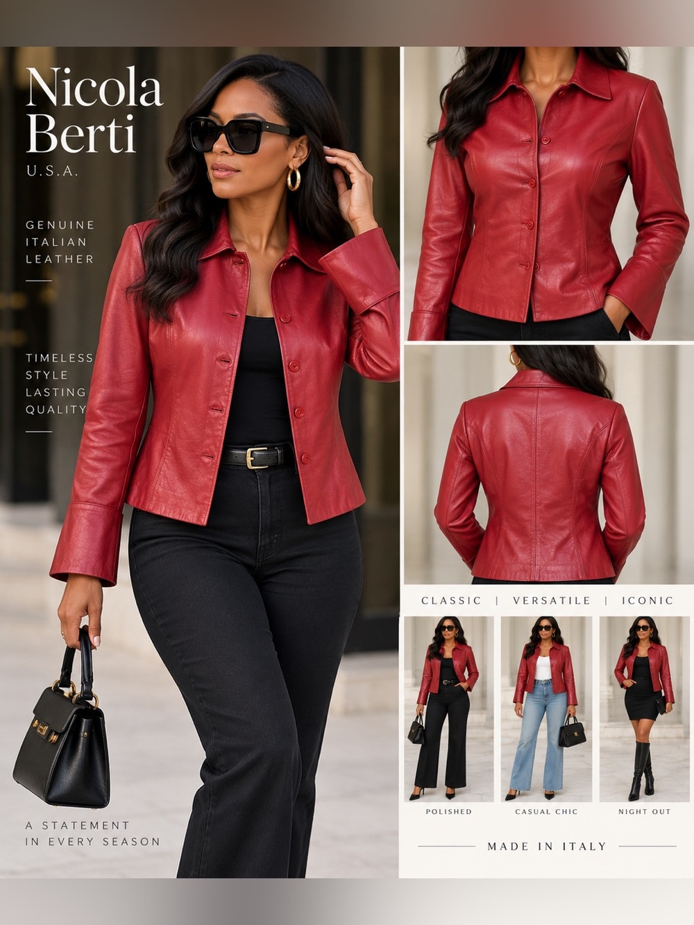 Nicola Berti Red Italian Leather Jacket Size L